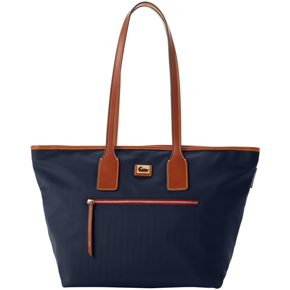Dooney & Bourke Navy Blue Brown Leather Trim Tote NWOT